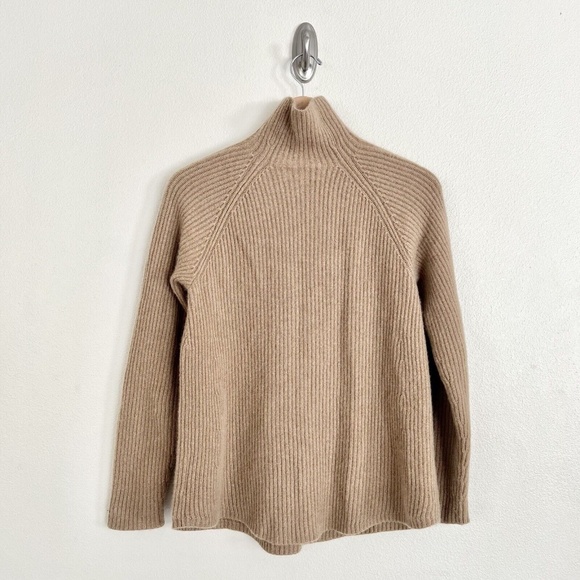THEORY 100% Cashmere Moving Rib Turtleneck Sweater in Soft Camel Beige - Picture 10 of 13